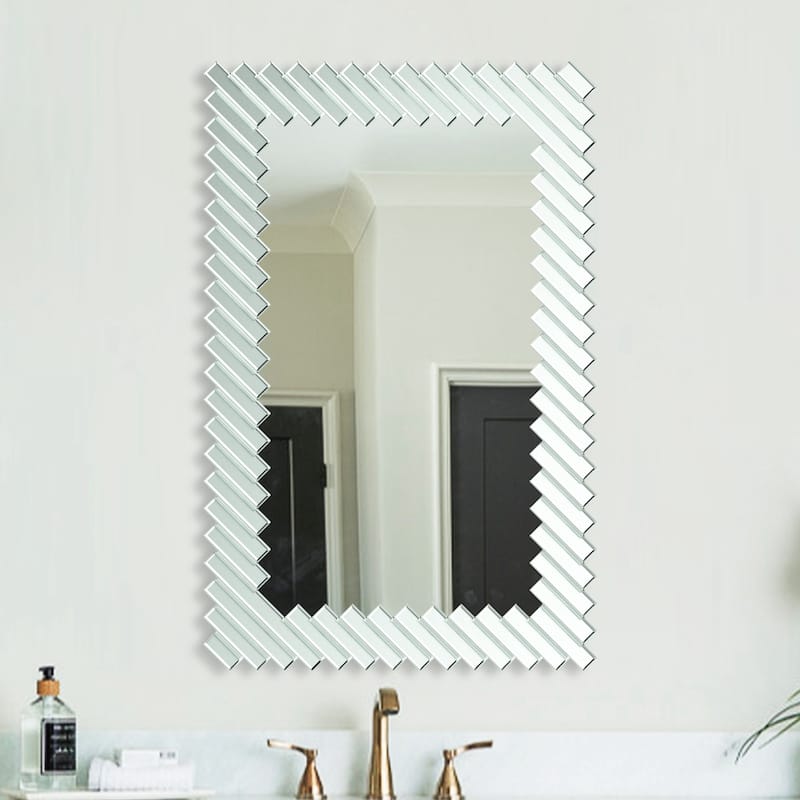 40" Modern Silver Glass Framed Rectangular Decorative Wall Bathroom Vanity Mirror - Silver