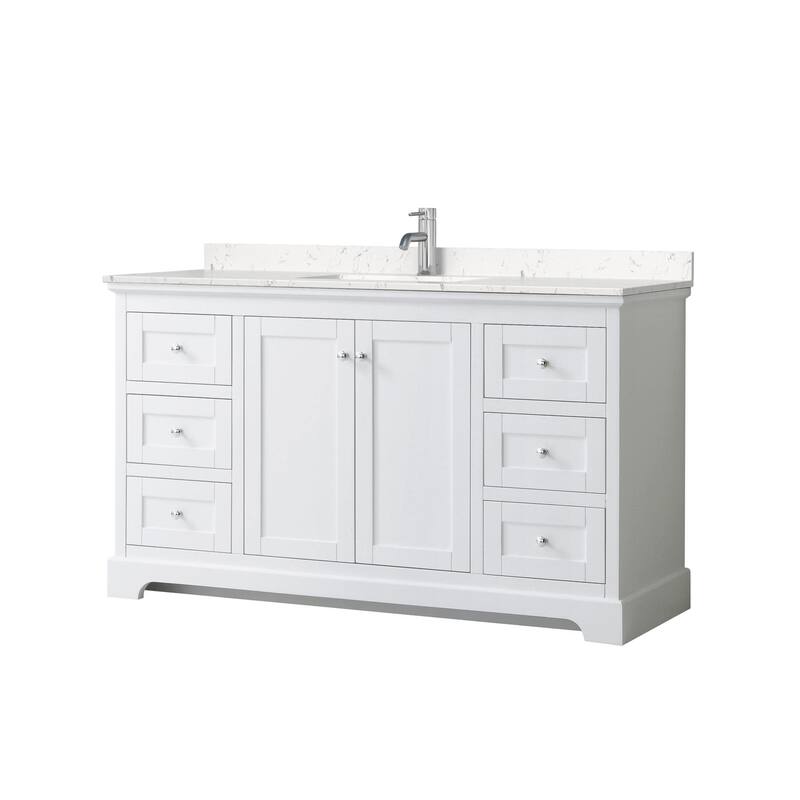 Wyndham Collection Avery 60" Free Standing Single Basin Vanity Set - White / Carrara Cultured Marble Top / Polished