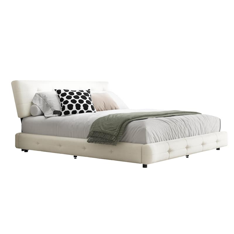 King Size Bed Frame,Tufted Headboard with Extra-Large Ultra-Soft Cloud Pillow Design,Chenille Platform Bed