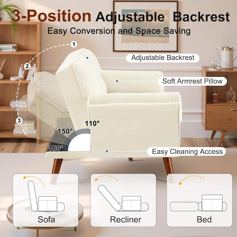 75″ Convertible Futon Sofa Bed, Small Futon Couch with Adjustable Backrest, Sleeper Sofa Couches for Small Living Room, Office