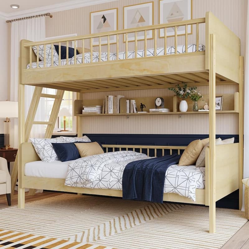 Convertible Twin Bunk Bed with Adjustable Ladder & Built-In Wall Shelf Storage by Harper&Bright Designs