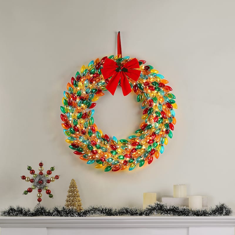 30 in. Retro C9 Bulb Wreath - Multi-Color - 30 in.