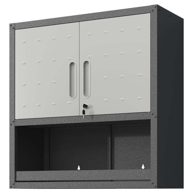 Grey Metal Wall Mounted Storage Cabinet with Locking Doors and Drawer for Home Office Garage - 29.5"W x 30.3"H x 11.8"D