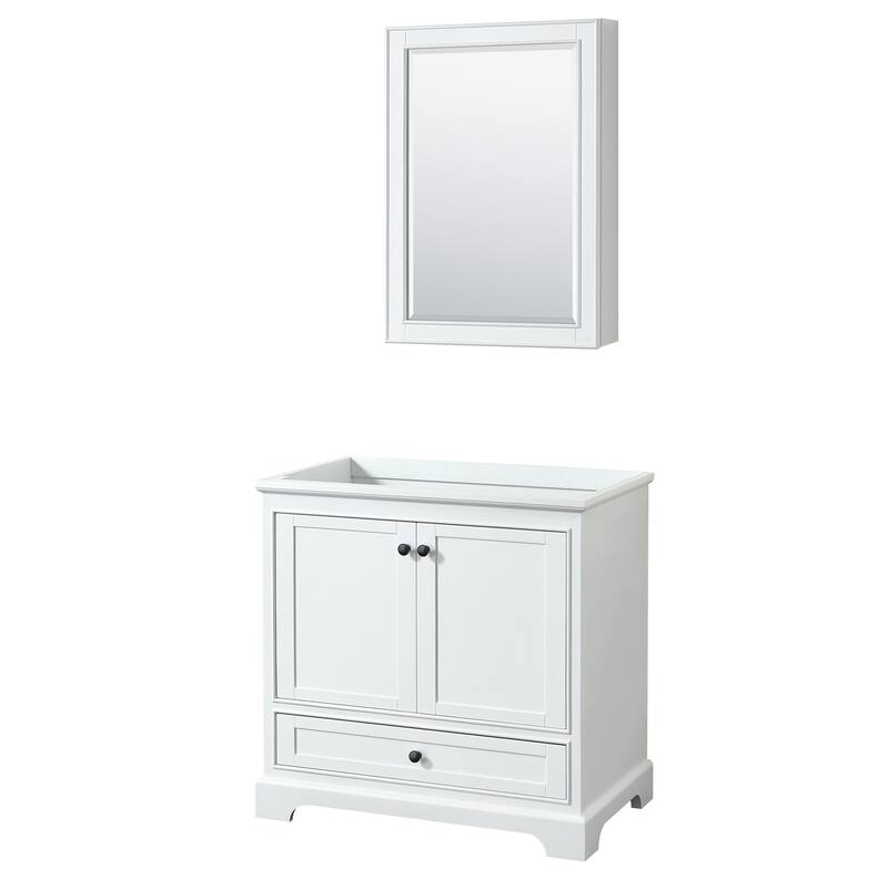 Wyndham Collection Deborah 35-1/4" Free Standing Single Wood Vanity - White / Matte Black Hardware