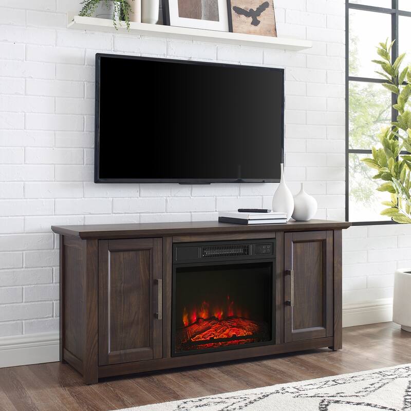 47.75 in. Freestanding Wood Smart Electric Fireplace TV Stand in Brown with modern fireplace furniture style
