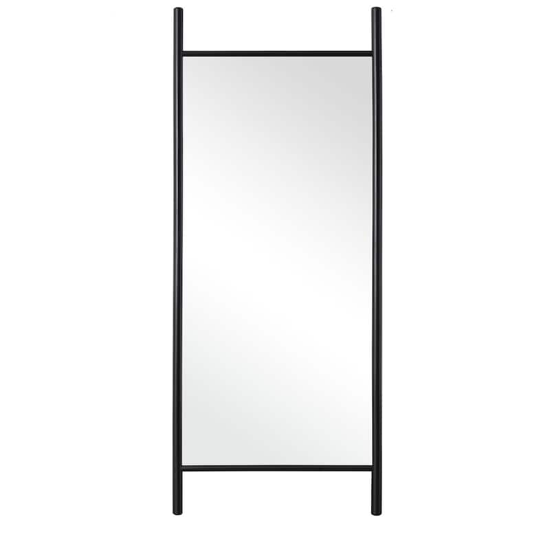 HomeRoots 71" Black Solid Wood Ladder Leaning Framed Full Length Mirror - 31.00 in. x 71.00 in. x 0.79 in.