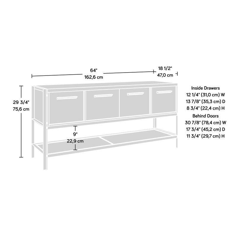 Wood Credenza with Hidden Compartments, Brown - 64.02"W x 18.5"D x 29.76"H
