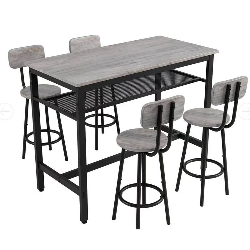 5-Piece Kitchen Counter Height Table Set, Bar Table with 4 Chairs