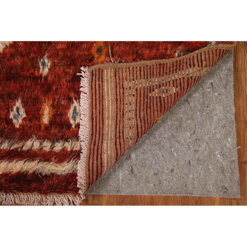 Hand Knotted Oriental 100% Wool Carpet Modern Tribal Red Moroccan Area Rug - 8' 9'' X 6' 4''