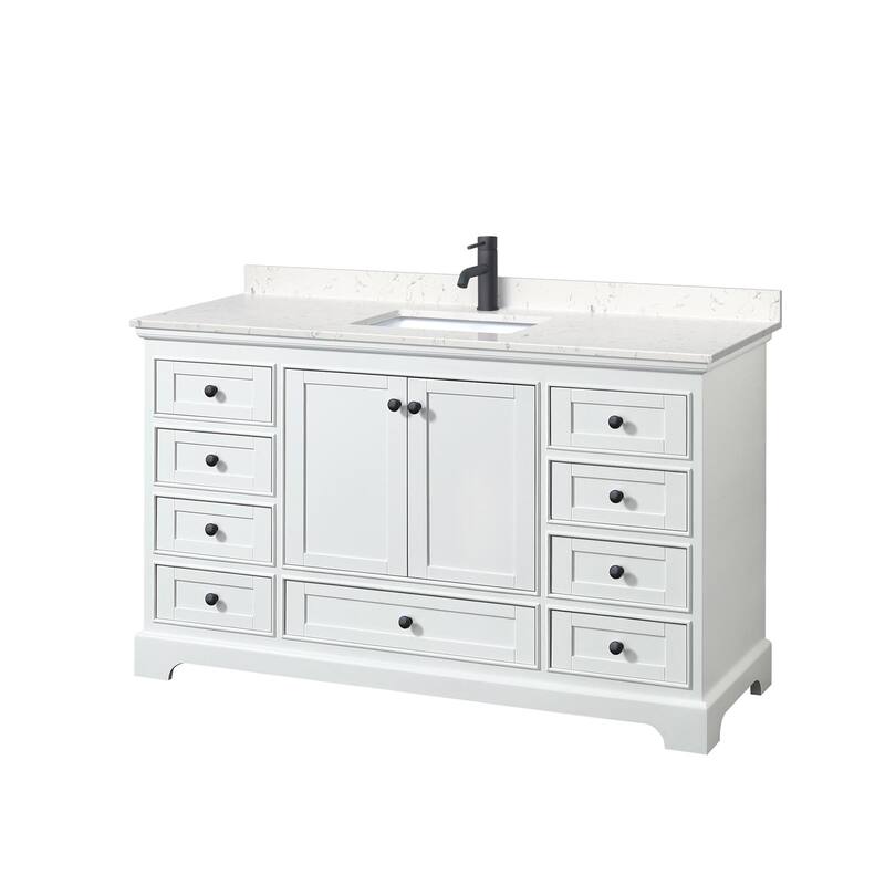 Wyndham Collection Deborah 60" Free Standing Single Basin Vanity Set - White / Carrara Cultured Marble Top / Matte Black