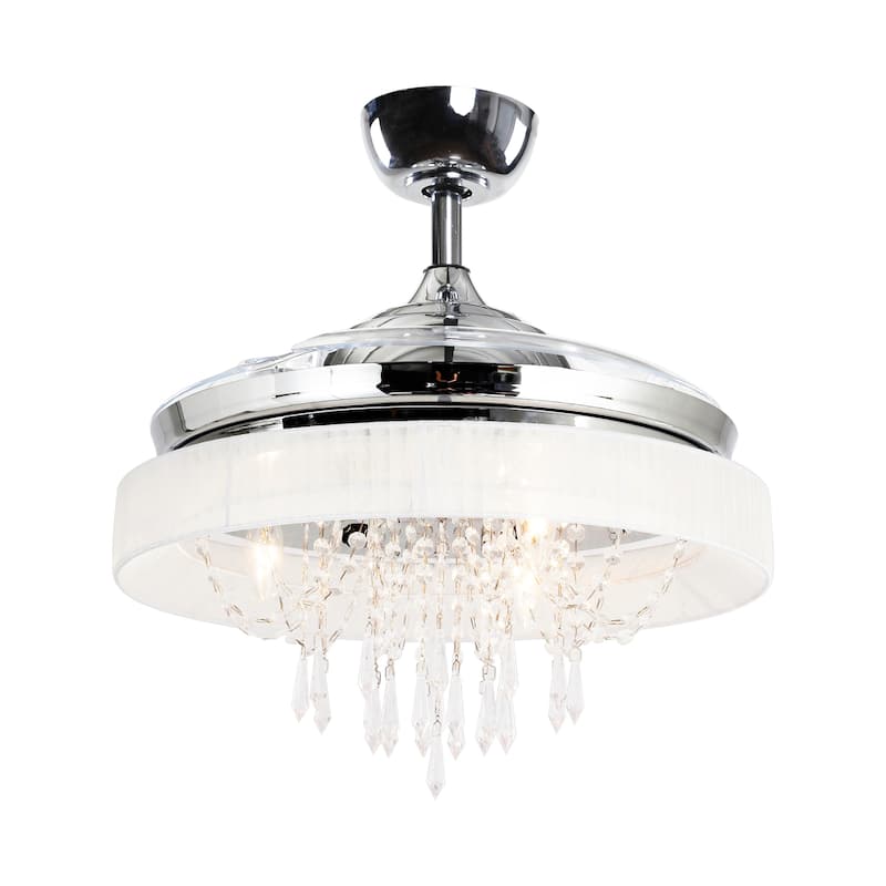 42" Chrome Modern Retractable Chandelier Ceiling Fan with Light and Remote