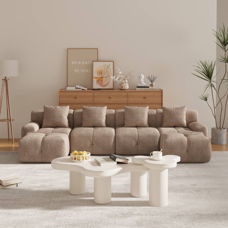 135" U-Shaped Modular Sectional Sofa Bed, Oversized 4-Seater Convertible Tufted Couch, Floor Corner Couch Set with 2 Ottomans