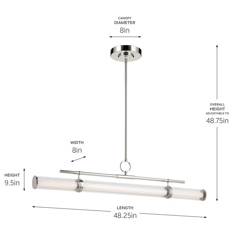 Riven 48.25 Inch LED 1 Light Linear Chandelier with Clear Fluted Glass in Polished Nickel