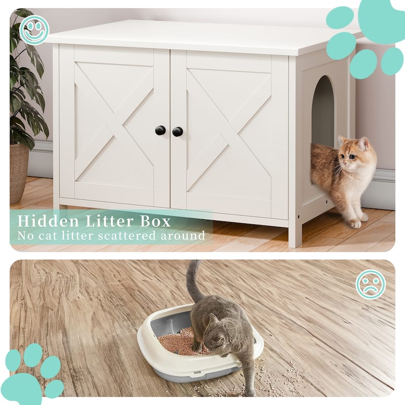 Modern Cat Cage Cabinet with Litter Box Enclosure, Multi-Functional Pet Furniture