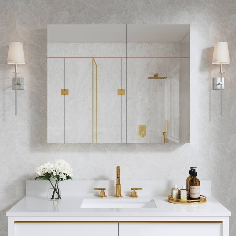 36''W X 30''H Recessed Or Surface Wall Mount Bathroom Medicine Cabinet With Adjustable Glass Shelves