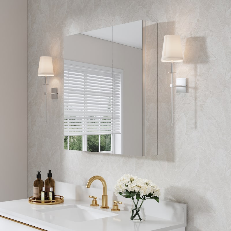 Recessed or Surface Wall Mount Bathroom Medicine Cabinet With Adjustable Glass Shelves - 30"W X30"H,Double Door Open