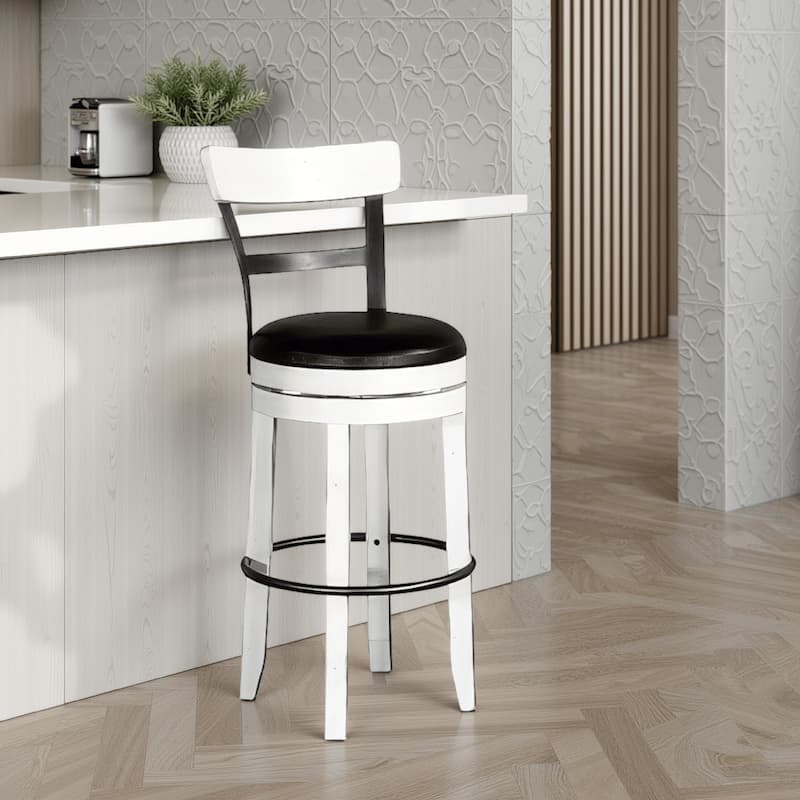 Orso Swivel Barstool Chair Set of 2, Black Faux Leather, White, Black - White, Black
