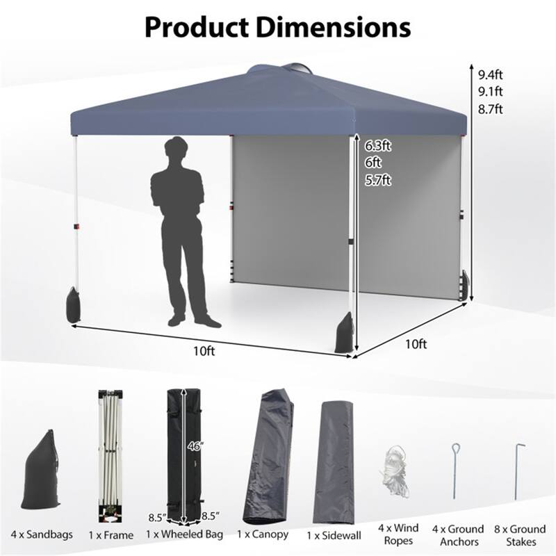 10x10 ft Portable Outdoor Pop-Up Tent Canopy Tent with Adjustable Height for Backyard or Beach