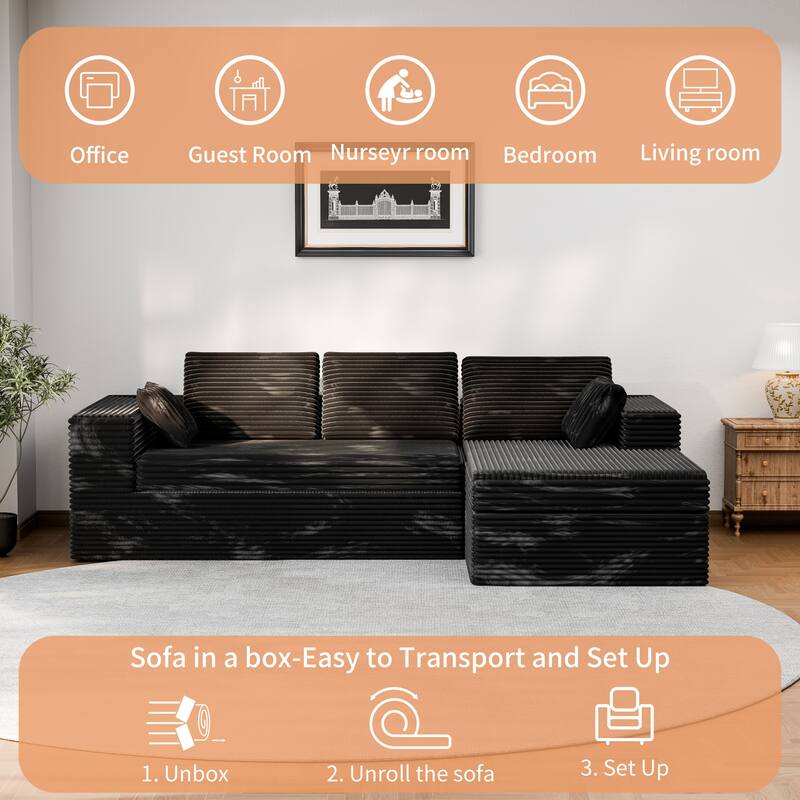 Modland 108”L-Shaped Modular Corduroy Couch with Deep Seats Comfy Sectional Sofa for Living Room