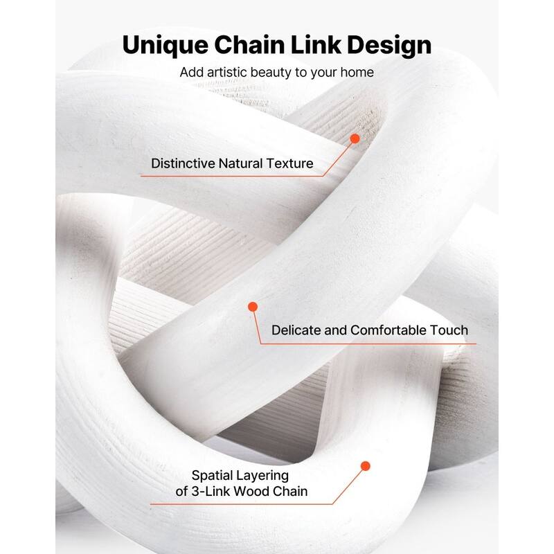 Pine Wood Chain Link Ornament Rustic Modern Home Decor Shelf Decoration White Handmade Knot Accent - 5.5 x 5.5 x 3.54 in