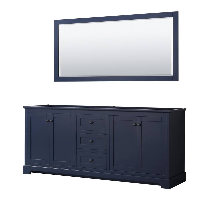 Wyndham Collection Avery 80" Double Free Standing Vanity Cabinet - - Dark Blue / Matte Black Hardware