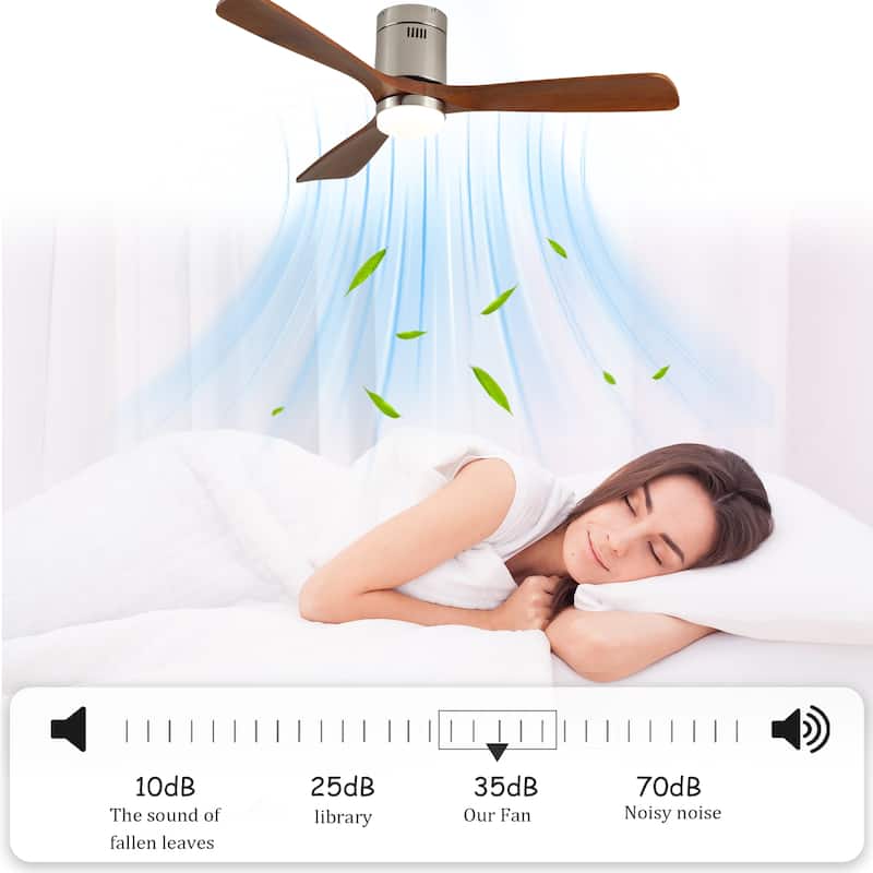 52 Inch Ceiling Fan with Light,3 Light Walnut Solid Wood Blades,Remote Control,6-speed Reversible DC Motor