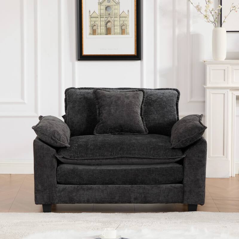 Roomfitters Cloud Sofa Chair, Modern Chenille Upholstered Single Seat with Deep Cushion Comfort - Black