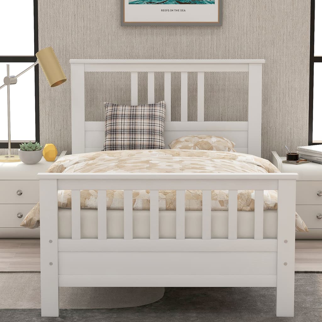 Wood Platform Bed Twin(White)