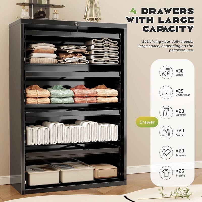 4 Drawer Metal Lateral Filing Cabinet with Lock