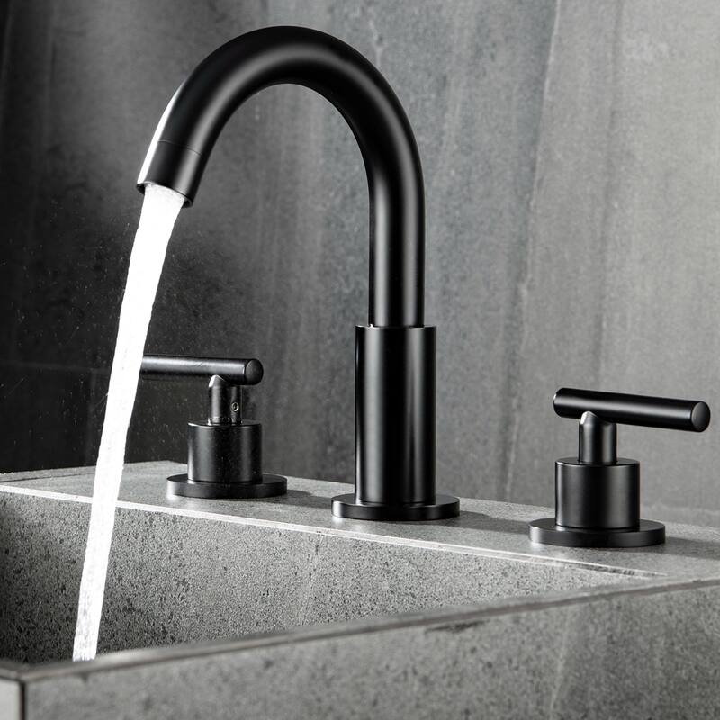 Matte Black 2-Handle Widespread WaterSense High-arc Bathroom Sink Faucet - Spout height: 5.6" x Spout reach: 5.4". - Matte Black