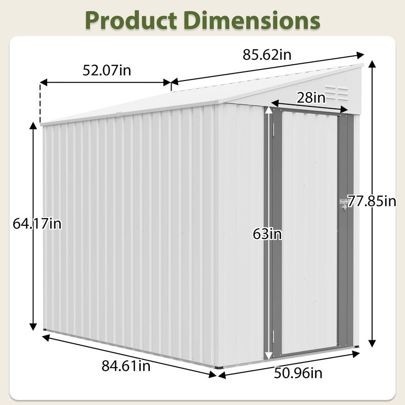 4x7 Foot Lean-To Shed, Heavy-Duty Steel Outdoor Storage for Garden Tools & Bicycles
