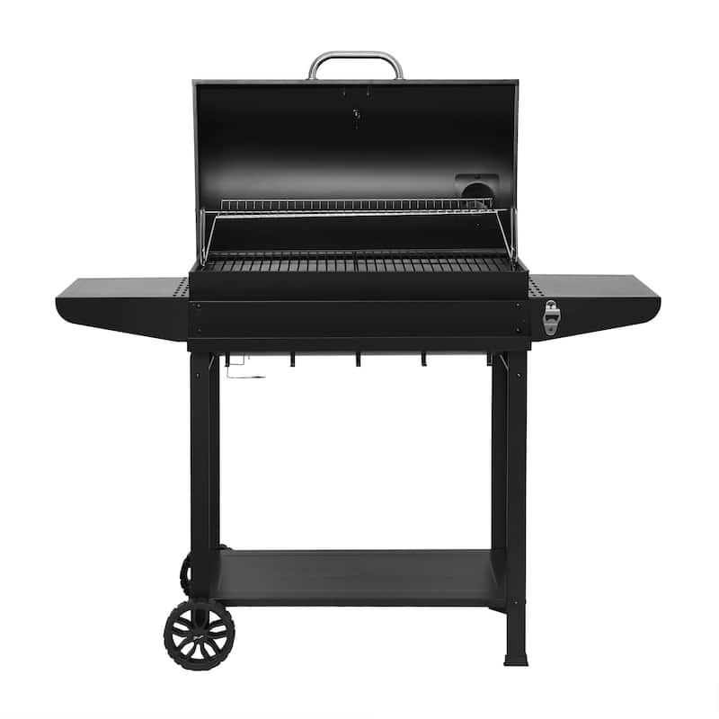 Royal Gourmet Barrel Charcoal Grill with Front Basket, Black