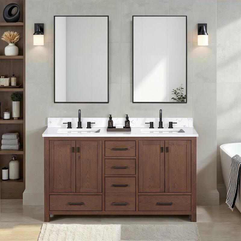 Avanity Modero 60 in. Double Sink Bathroom Vanity with Engineered Stone Top - 61"W x 22"D x 35"H
