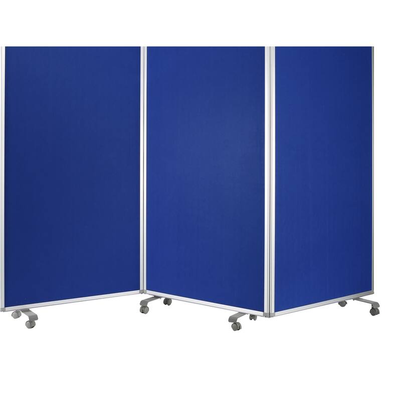 Accordion Style Fabric Upholstered 3 Panel Room Divider, Blue and Gray