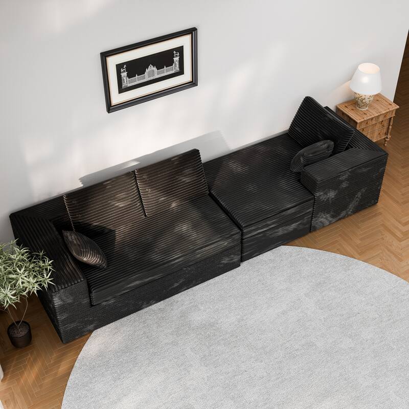 Modland 108”L-Shaped Modular Corduroy Couch with Deep Seats Comfy Sectional Sofa for Living Room