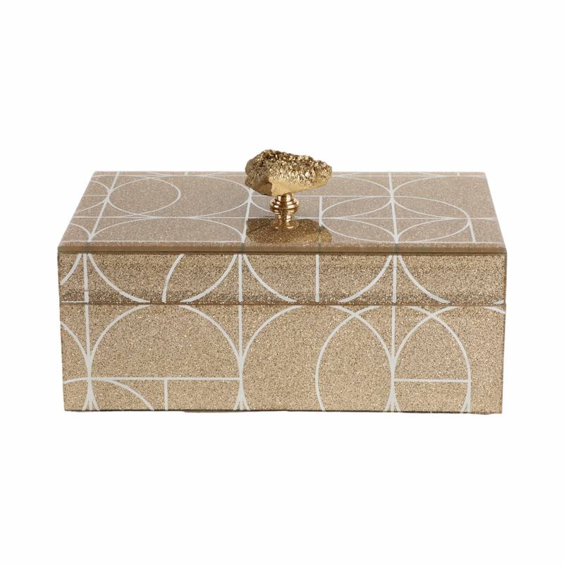 Glass and Wood Glam Decorative Contemporary Box with Stone Accent