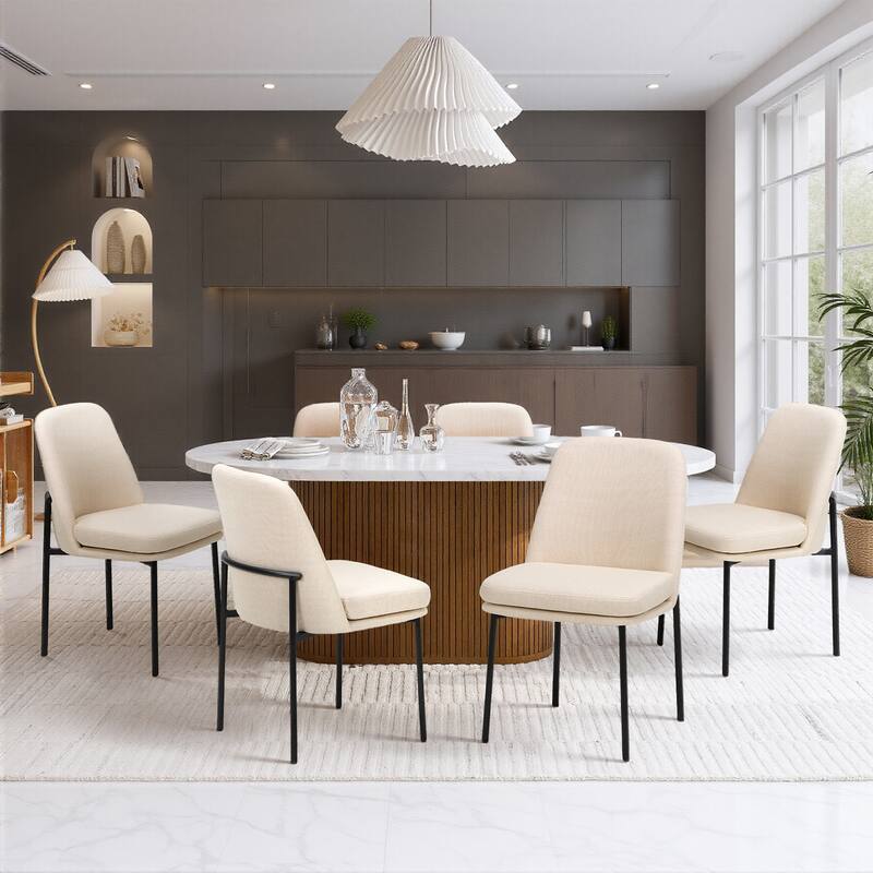 Dining Chairs with Metal Legs, SIde Chairs with Curved Back - Beige - Set of 6