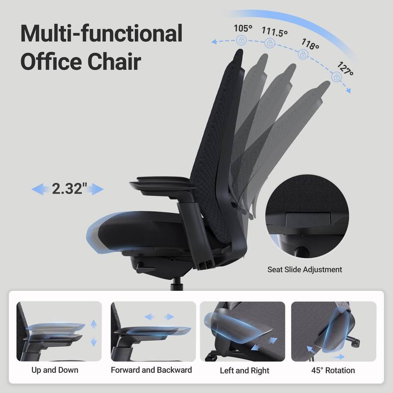 Ergonomic Office Chair, 4D Armrests, Seat Depth, Memory Foam, 300lbs, AirMesh Back