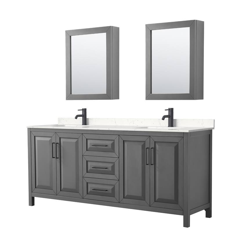 Wyndham Collection Daria 80" Free Standing Double Basin Vanity Set - Dark Gray / Carrara Cultured Marble Top / Matte