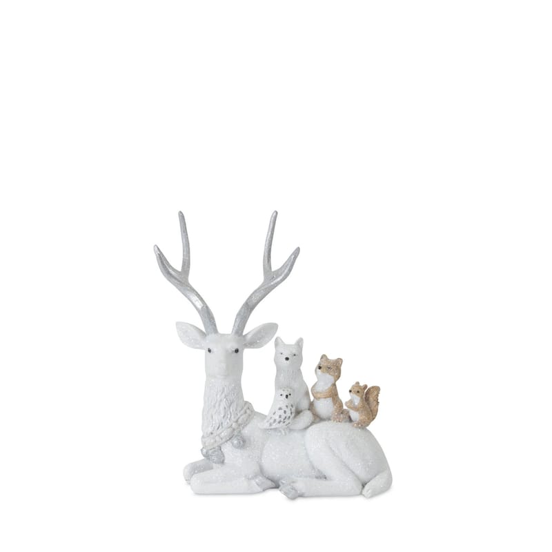 Reindeer with Woodland Friends Glittered Christmas Figurines - 11.5" - Set of 2