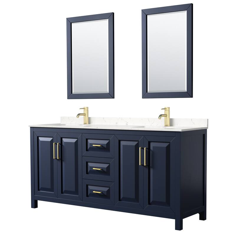 Wyndham Collection Daria 72" Free Standing Double Basin Vanity Set - Dark Blue / Carrara Cultured Marble Top / Brushed