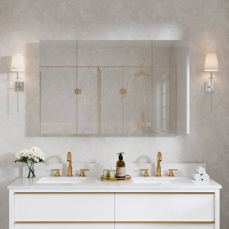 48"W X 30'H Bathroom Recessed or Surface Wall Mount Medicine Cabinet With Adjustable Glass Shelves