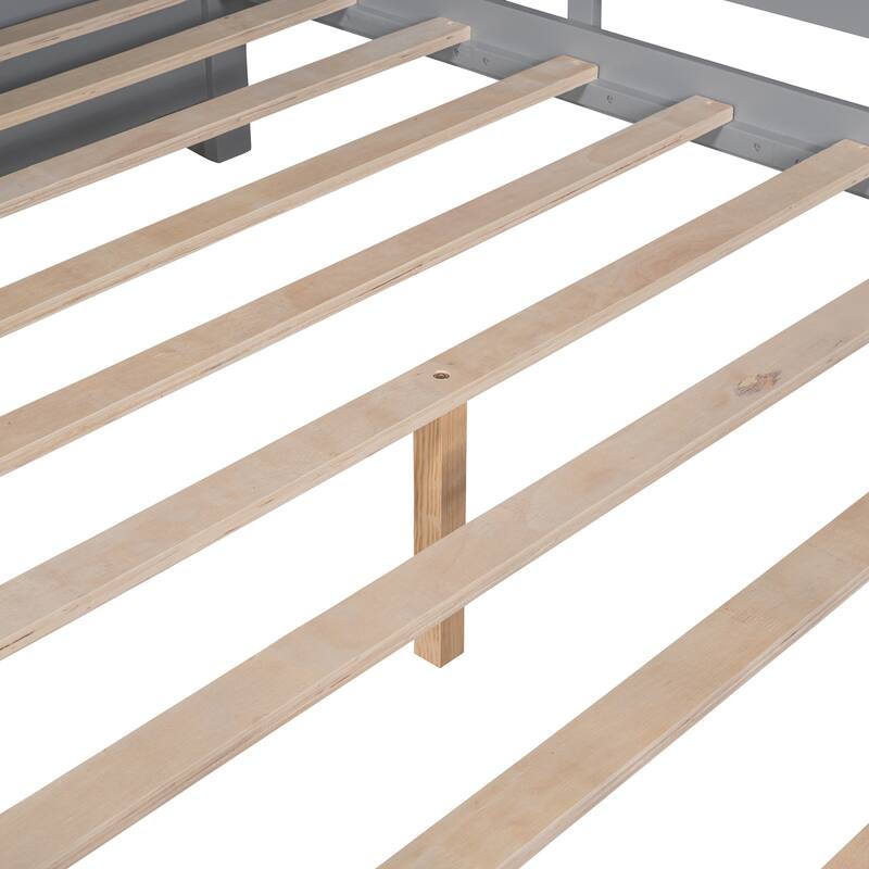 Wooden House Platform Bed with 2 Drawers and Storage Shelves, Kids Playhouse Bed Frame with Roof and Window Design