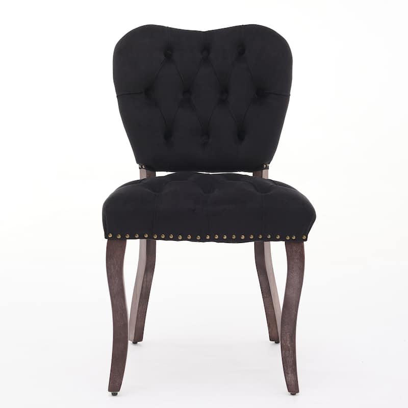 Roomfitters French Vintage Dining Chairs Set of 2, Tufted Velvet Upholstered Accent Chairs with Curved Wood Legs