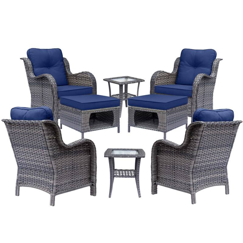 Outdoor Patio Furniture-Gray Wicker Armchair with Storage Ottoman Sets