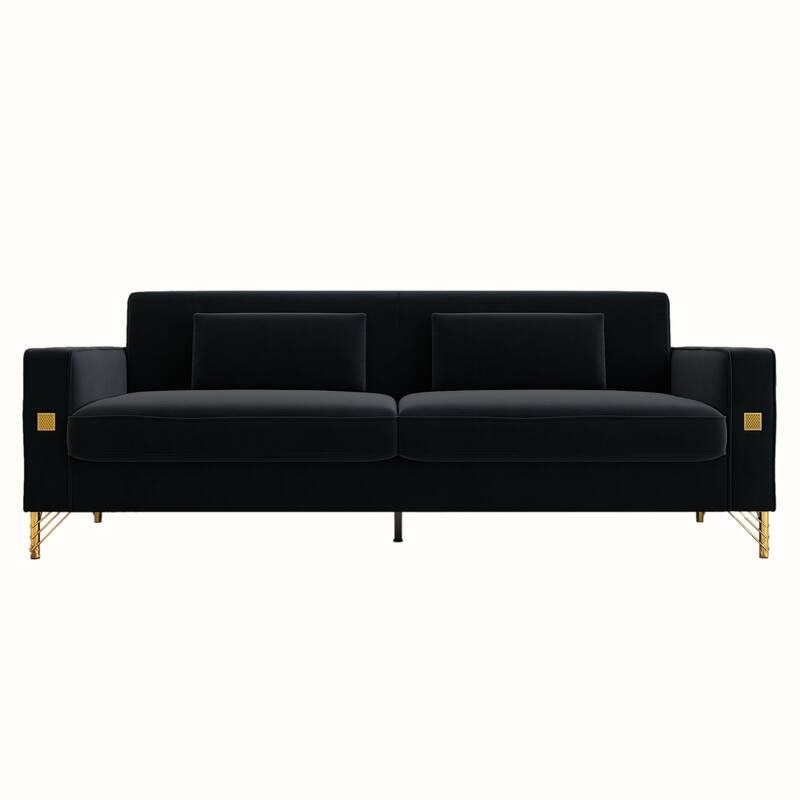Modern Tufted Velvet Loveseat Upholstered Sofa with Removable Cushions and Pillows - 85.63 in.D x 30.31 in.W x 30.51 in.H