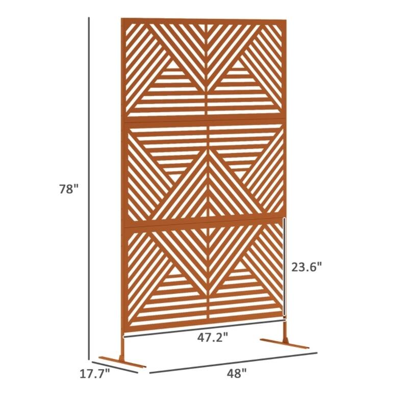 Rhombus Style Brown Outdoor Decorative Privacy Screen with Steel Frame for Garden or Patio - 48" W x 17.7" D x 78" H