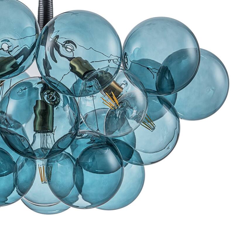 Glam Art Deco Cluster Glass Globe Blue Bubble Chandelier