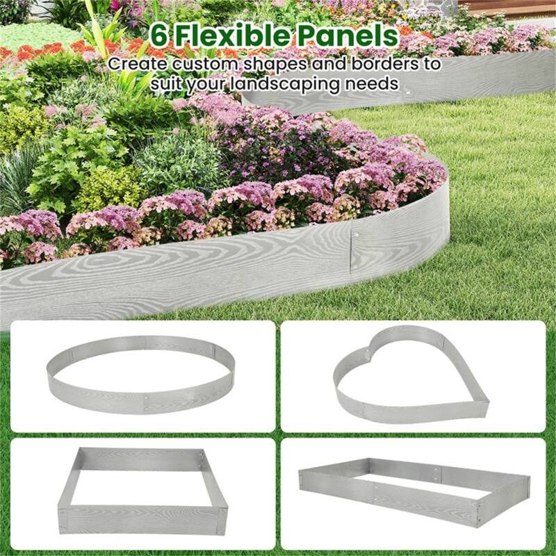 20 Foot Galvanized Metal Landscape Edging 6 Flexible Panels Rustproof Lawn Garden Border - 43.5" x 8"