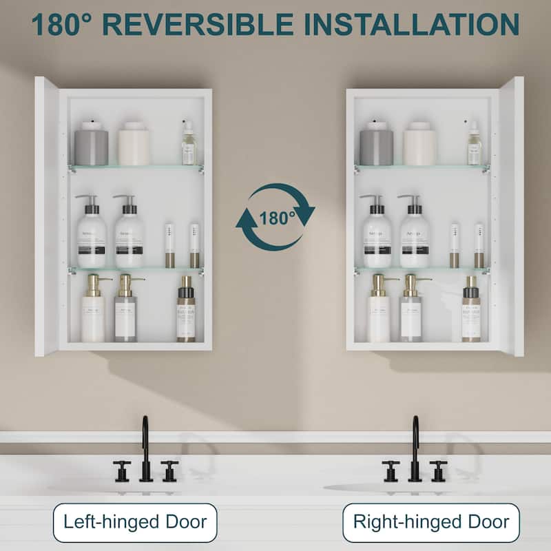 Elise Iron Medicine Cabinet with Mirror, Adjustable Shelves, Recessed or Wall Mount